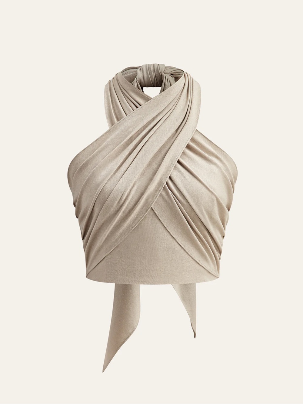 Commense Taupe Wrap Halter Crop Top - Picture 4 of 6